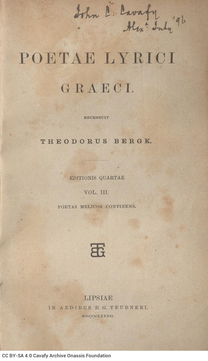 22,5 x 14 εκ. 6 σ. χ.α. + 447 σ. + 5 σ. χ.α., όπου στο φ. 2 κτητορική σφραγίδα CPC και E